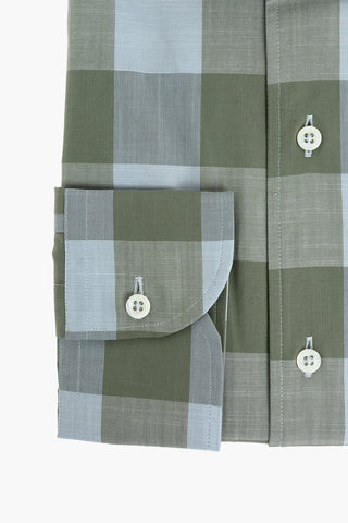 Camicia in Poplin di Cotone a Quadri Gingham con Collo Italiano