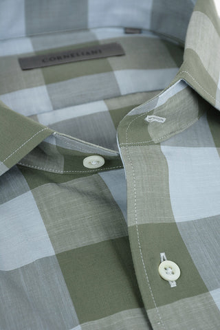 Camicia in Poplin di Cotone a Quadri Gingham con Collo Italiano