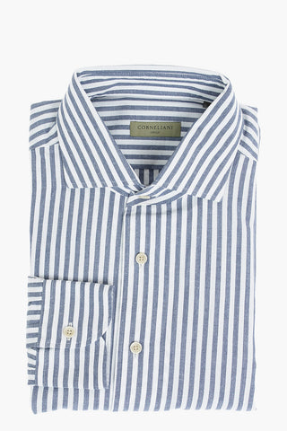 CIRCLE Camicia in Cotone Riciclato a Righe Awning con Collo Francese