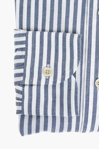 CIRCLE Camicia in Cotone Riciclato a Righe Awning con Collo Francese