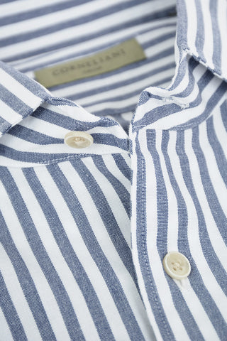CIRCLE Camicia in Cotone Riciclato a Righe Awning con Collo Francese