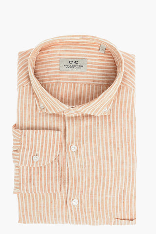 CC COLLECTION Camicia in Lino a Righe Awning con Collo Button-down