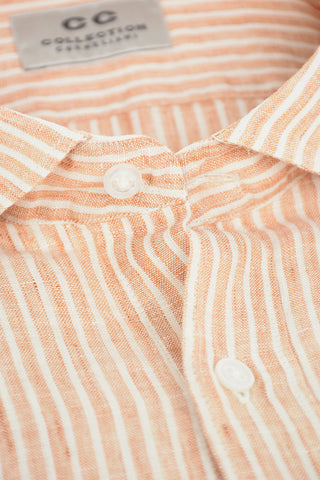 CC COLLECTION Camicia in Lino a Righe Awning con Collo Button-down