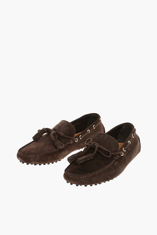 Suede Leather Boat Shoes With Tassels