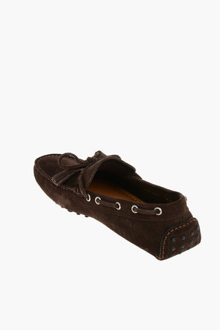 Suede Leather Boat Shoes With Tassels