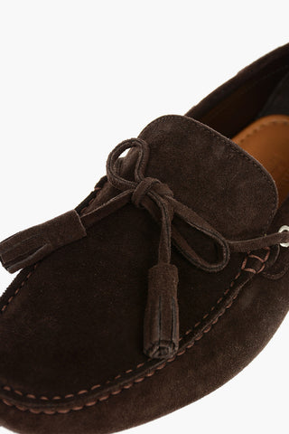 Suede Leather Boat Shoes With Tassels
