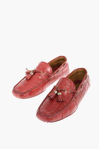 Crocodile Skin Boat Shoes With Pure Gold Embelished Tassels