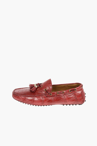 Crocodile Skin Boat Shoes With Pure Gold Embelished Tassels