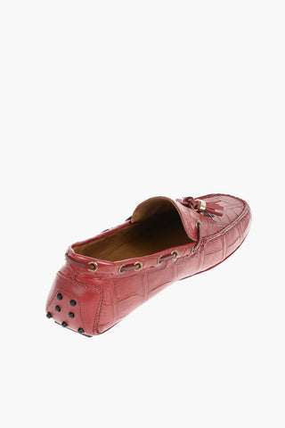 Crocodile Skin Boat Shoes With Pure Gold Embelished Tassels