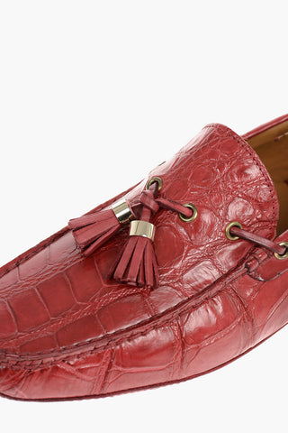 Crocodile Skin Boat Shoes With Pure Gold Embelished Tassels