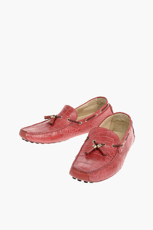 Crocodile Leather Boat Loafers With 24K Gold-Finished Tassels