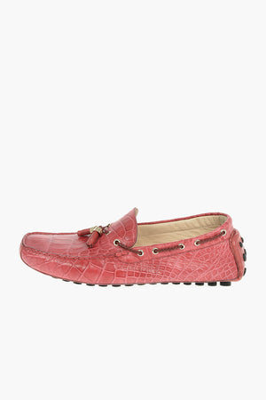 Crocodile Leather Boat Loafers With 24K Gold-Finished Tassels