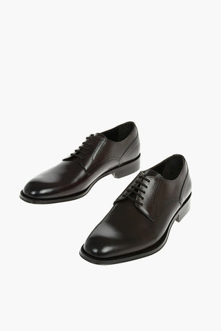 Leather Derby Shoes With Cuir and Rubber Soles