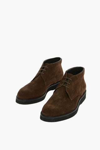 Suede Leather Desert Boots With Rubber Soles