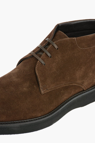 Suede Leather Desert Boots With Rubber Soles
