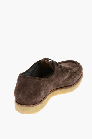 Suede Lace-up Loafers With Rubber Sole