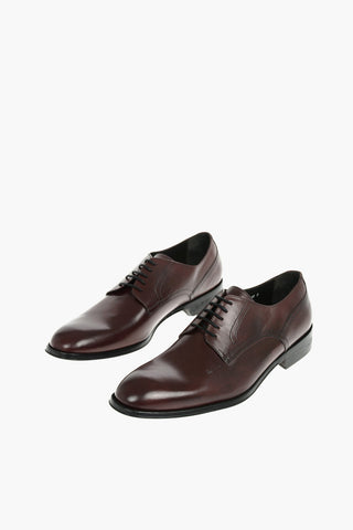 Scarpe Derby In Pelle Con Suola In Cuoio