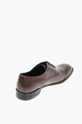 Scarpe Derby In Pelle Con Suola In Cuoio