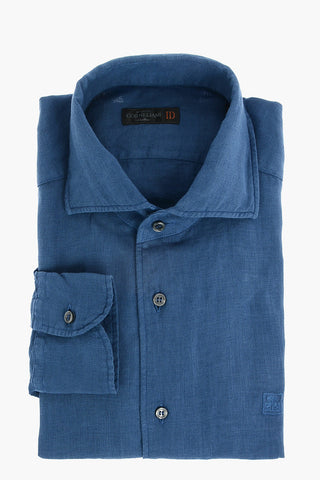 ID Standard Collar Flax Shirt with Logo Embroidery