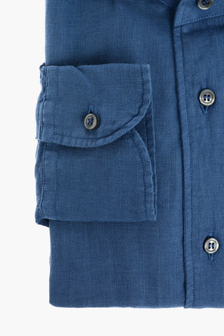 ID Standard Collar Flax Shirt with Logo Embroidery