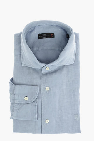 ID Standard Collar Flax Shirt with Logo Embroidery