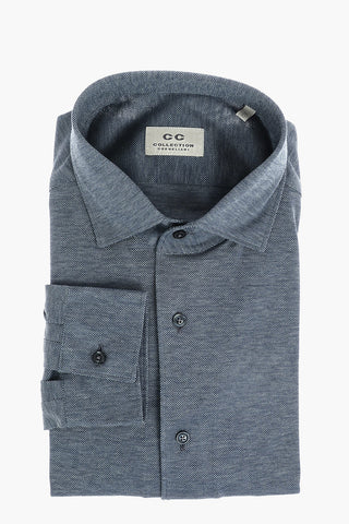 CC COLLECTION Hopsack Cotton Shirt with Standard Collar