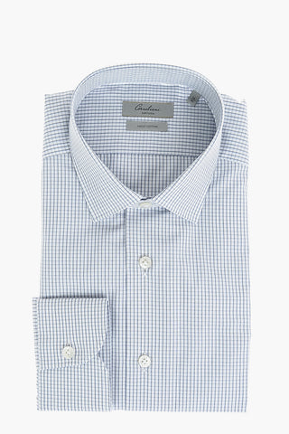 SARTORIA Camicia a Quadretti in Cotone 140/2 con Collo Francese