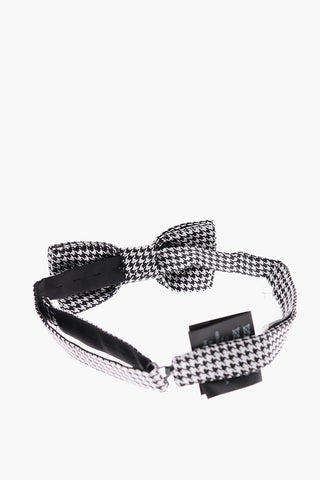 CC COLLECTION Houndstooth Patterned Silk Bow Tie