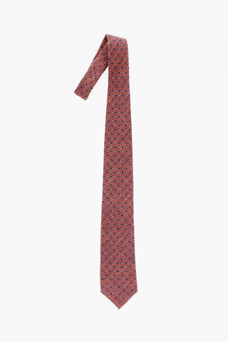 Embroidered Silk Linen and Cotton Tie