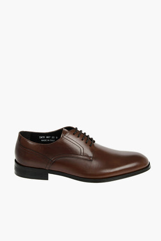 Scarpe Derby Stringate in Pelle con Suola in Cuoio