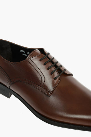 Scarpe Derby Stringate in Pelle con Suola in Cuoio