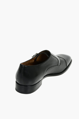 Embossed Detail Leather Monk Strap Shoes