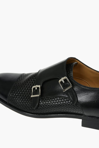 Embossed Detail Leather Monk Strap Shoes