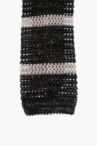 Cravatta Kipper Crochet a Righe in Seta e Lino