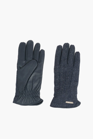 Herringbone Wool Silk and Leather Gloves