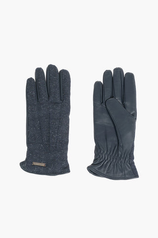 Herringbone Wool Silk and Leather Gloves