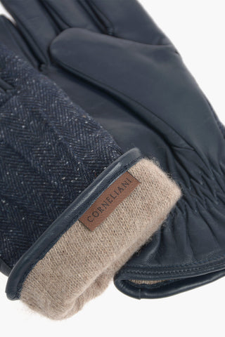 Herringbone Wool Silk and Leather Gloves