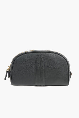Zipped Closure Textured Leather Pouch