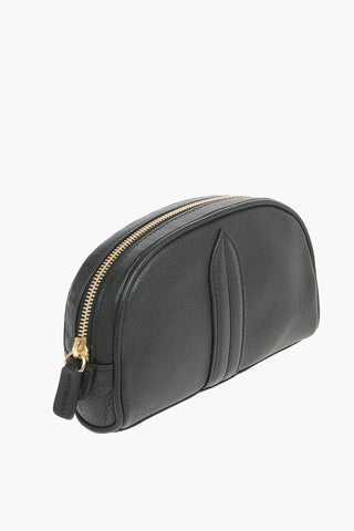 Zipped Closure Textured Leather Pouch
