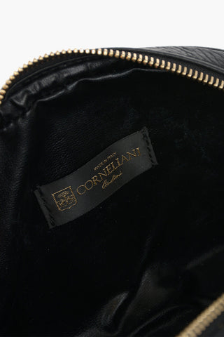 Zipped Closure Textured Leather Pouch