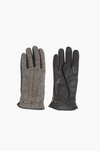 Herringbone Wool Blend and Leather Gloves