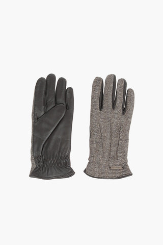 Herringbone Wool Blend and Leather Gloves