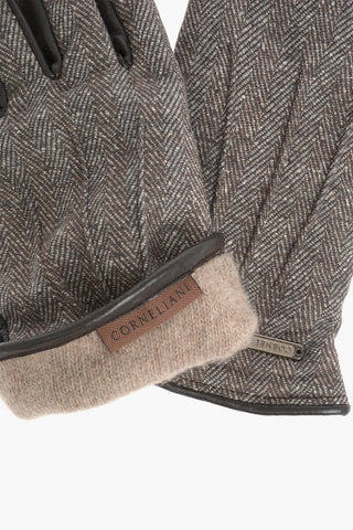 Herringbone Wool Blend and Leather Gloves