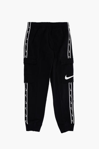 Joggers Cargo in Cotone Felpato con Banda Laterale Logata
