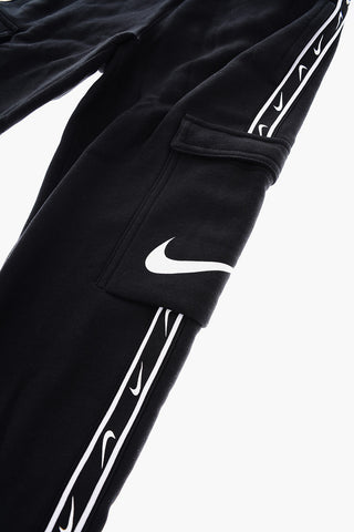 Joggers Cargo in Cotone Felpato con Banda Laterale Logata