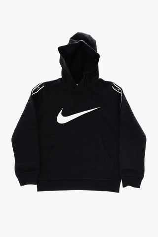 Hooded Cotton Fleece Sweatshirt with Logo Side Band