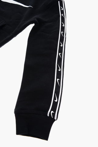 Hooded Cotton Fleece Sweatshirt with Logo Side Band