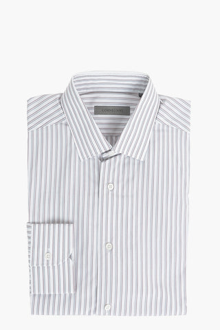 Poplin Cotton Shirt in Unbalanced-stripe with Classic Collar