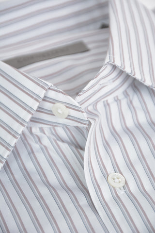 Poplin Cotton Shirt in Unbalanced-stripe with Classic Collar