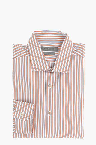 Camicia in Poplin di Cotone a Righe Unbalanced con Collo Italiano
